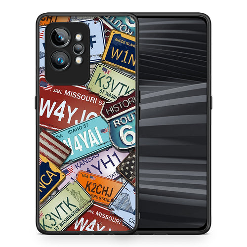 Θήκη Realme GT2 Car Plates από τη Smartfits με σχέδιο στο πίσω μέρος και μαύρο περίβλημα | Realme GT2 Car Plates Case with Colorful Back and Black Bezels