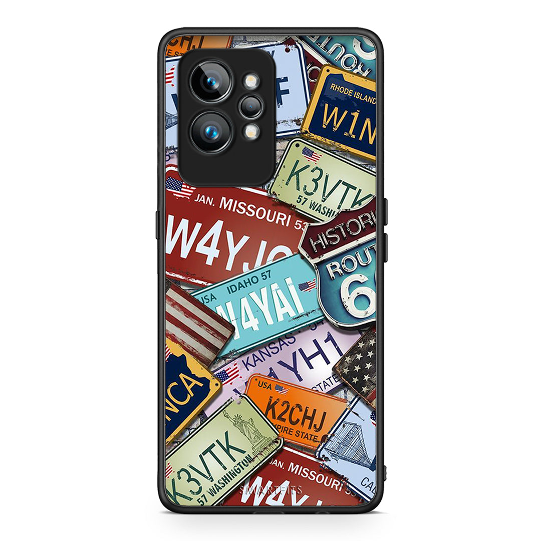 Θήκη Realme GT2 Car Plates από τη Smartfits με σχέδιο στο πίσω μέρος και μαύρο περίβλημα | Realme GT2 Car Plates Case with Colorful Back and Black Bezels