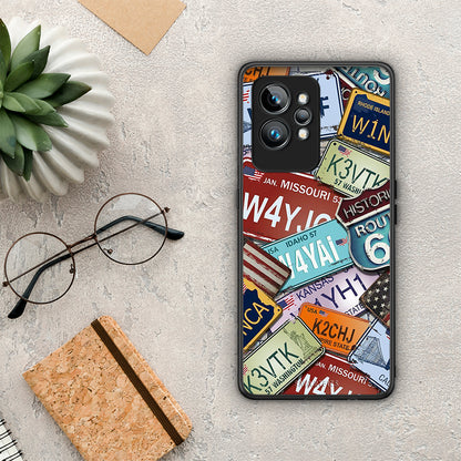 Θήκη Realme GT2 Car Plates από τη Smartfits με σχέδιο στο πίσω μέρος και μαύρο περίβλημα | Realme GT2 Car Plates Case with Colorful Back and Black Bezels