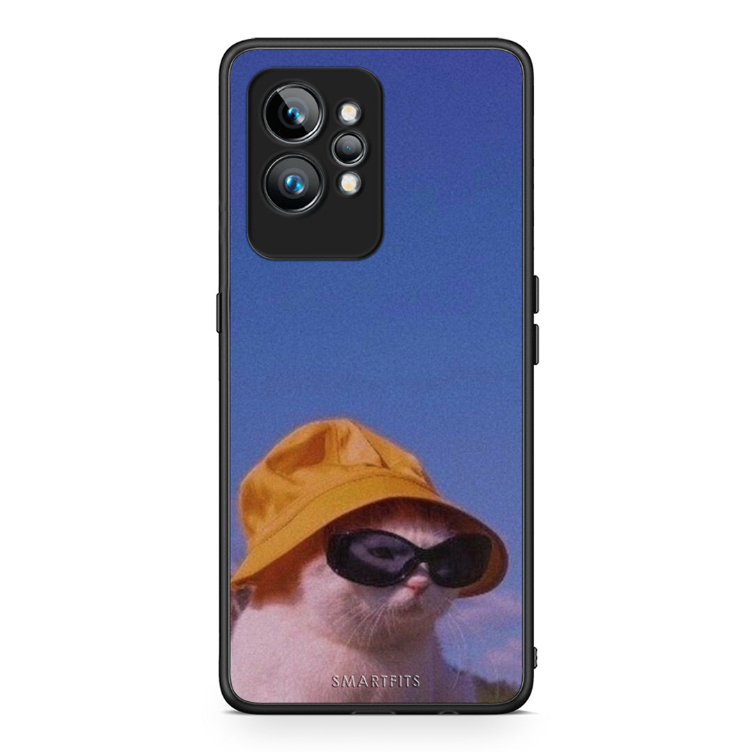 Θήκη Realme GT2 Cat Diva από τη Smartfits με σχέδιο στο πίσω μέρος και μαύρο περίβλημα | Realme GT2 Cat Diva Case with Colorful Back and Black Bezels