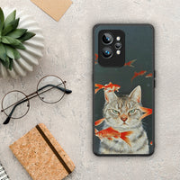 Thumbnail for Θήκη Realme GT2 Pro Cat Goldfish από τη Smartfits με σχέδιο στο πίσω μέρος και μαύρο περίβλημα | Realme GT2 Pro Cat Goldfish Case with Colorful Back and Black Bezels