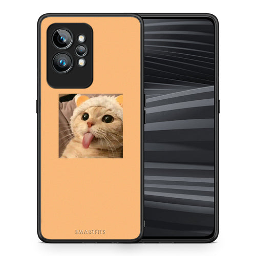 Θήκη Realme GT2 Cat Tongue από τη Smartfits με σχέδιο στο πίσω μέρος και μαύρο περίβλημα | Realme GT2 Cat Tongue Case with Colorful Back and Black Bezels