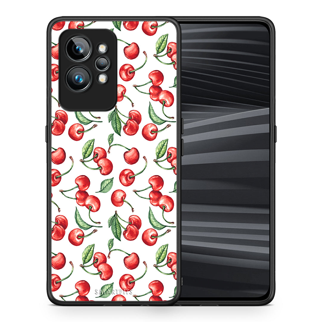 Θήκη Realme GT2 Cherry Summer από τη Smartfits με σχέδιο στο πίσω μέρος και μαύρο περίβλημα | Realme GT2 Cherry Summer Case with Colorful Back and Black Bezels