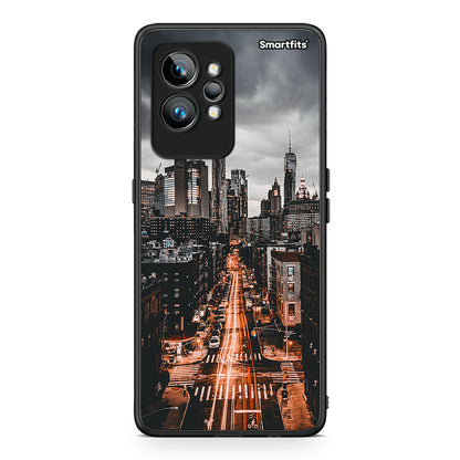 Θήκη Realme GT2 City Lights από τη Smartfits με σχέδιο στο πίσω μέρος και μαύρο περίβλημα | Realme GT2 City Lights Case with Colorful Back and Black Bezels