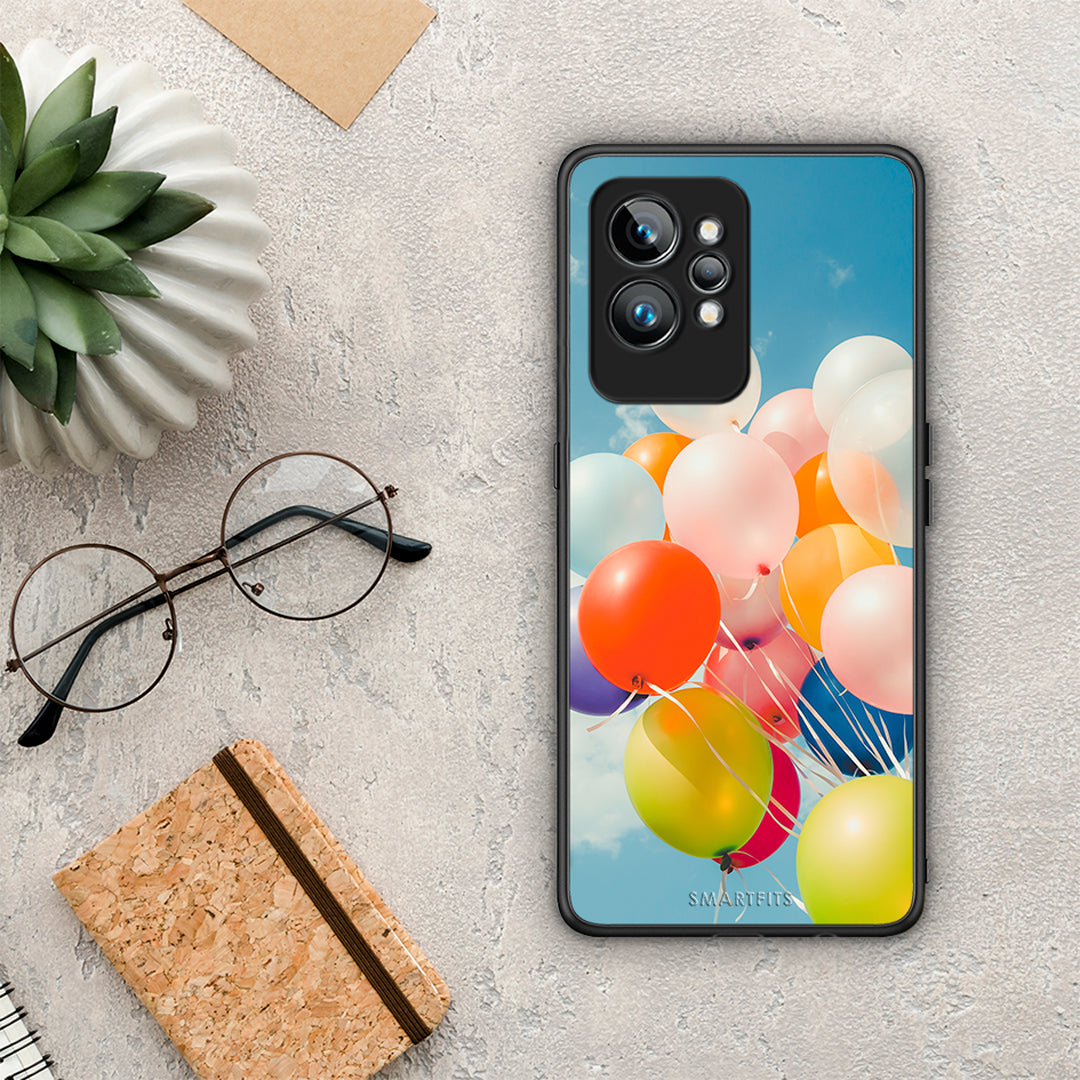 Θήκη Realme GT2 Pro Colorful Balloons από τη Smartfits με σχέδιο στο πίσω μέρος και μαύρο περίβλημα | Realme GT2 Pro Colorful Balloons Case with Colorful Back and Black Bezels