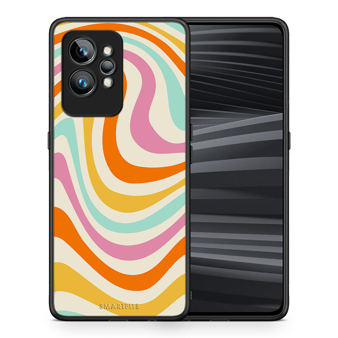 Θήκη Realme GT2 Colourful Waves από τη Smartfits με σχέδιο στο πίσω μέρος και μαύρο περίβλημα | Realme GT2 Colourful Waves Case with Colorful Back and Black Bezels