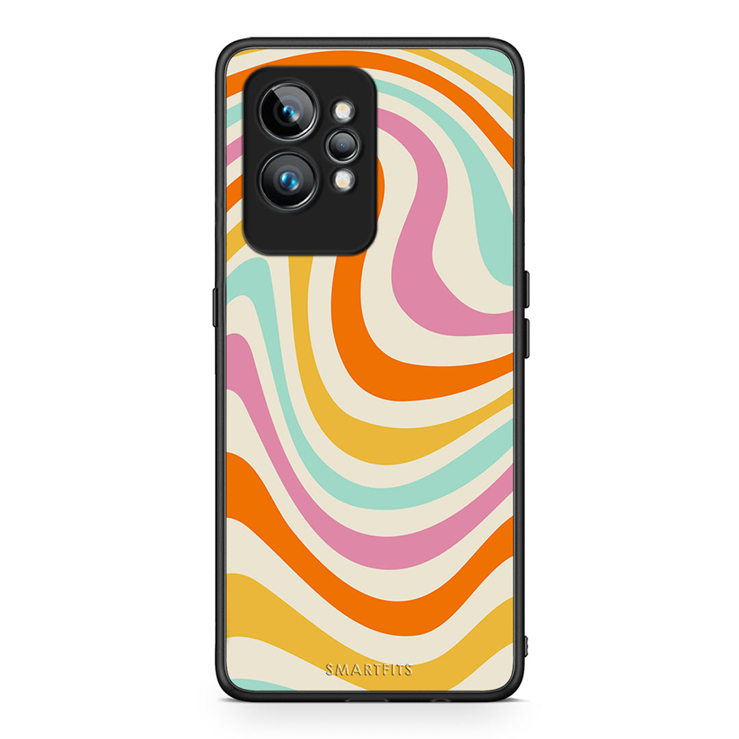 Θήκη Realme GT2 Colourful Waves από τη Smartfits με σχέδιο στο πίσω μέρος και μαύρο περίβλημα | Realme GT2 Colourful Waves Case with Colorful Back and Black Bezels