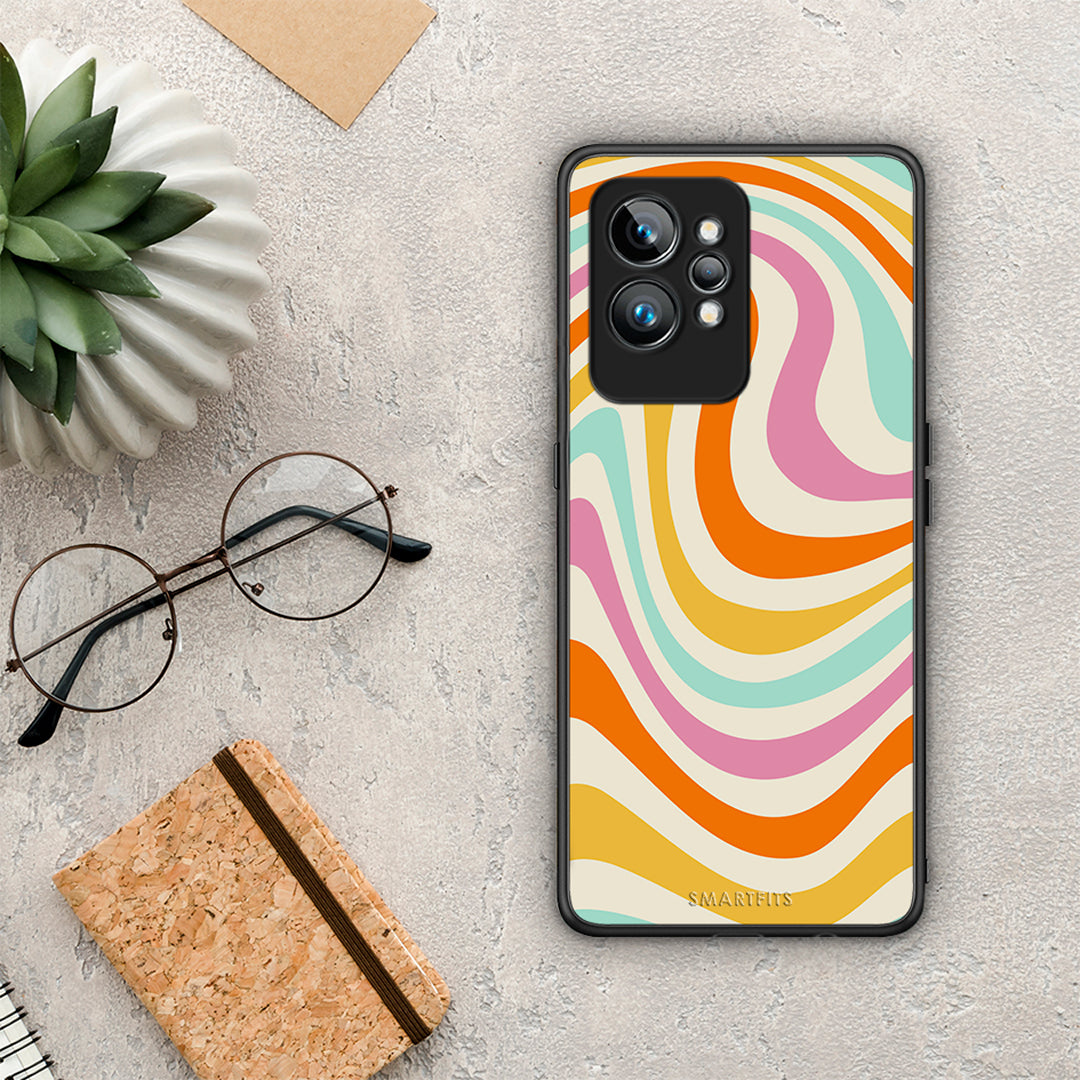 Θήκη Realme GT2 Colourful Waves από τη Smartfits με σχέδιο στο πίσω μέρος και μαύρο περίβλημα | Realme GT2 Colourful Waves Case with Colorful Back and Black Bezels