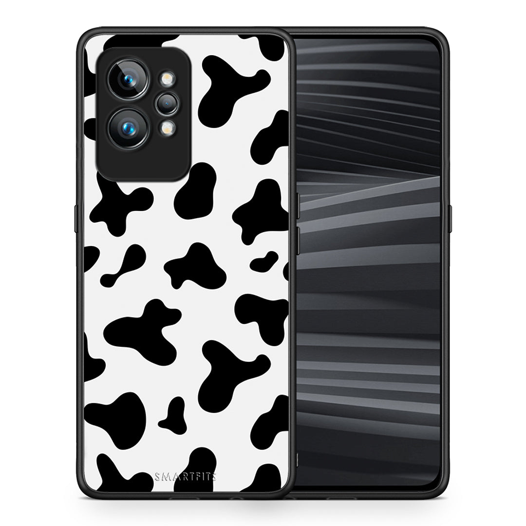 Θήκη Realme GT2 Cow Print από τη Smartfits με σχέδιο στο πίσω μέρος και μαύρο περίβλημα | Realme GT2 Cow Print Case with Colorful Back and Black Bezels