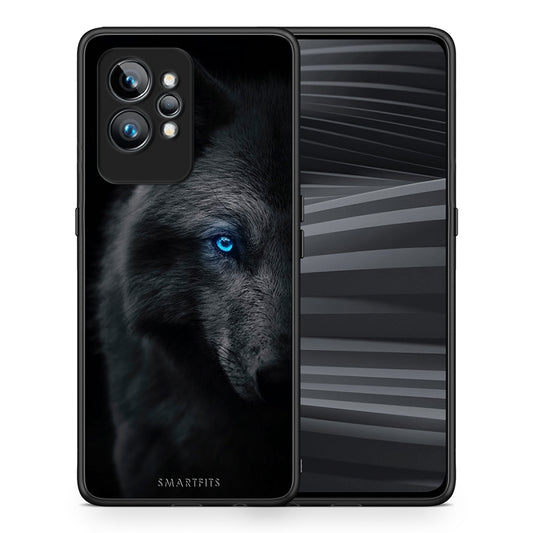 Θήκη Realme GT2 Pro Dark Wolf από τη Smartfits με σχέδιο στο πίσω μέρος και μαύρο περίβλημα | Realme GT2 Pro Dark Wolf Case with Colorful Back and Black Bezels