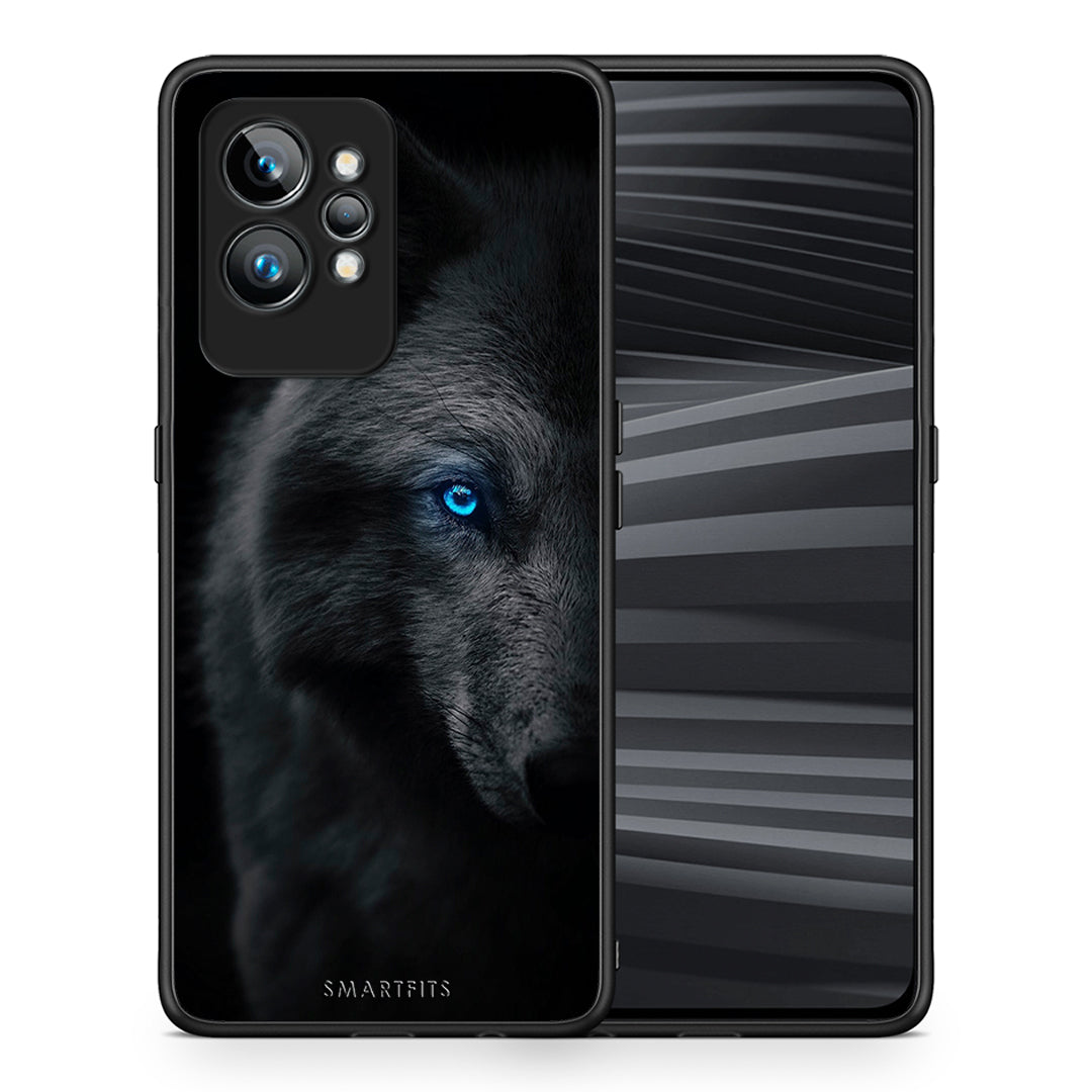Θήκη Realme GT2 Dark Wolf από τη Smartfits με σχέδιο στο πίσω μέρος και μαύρο περίβλημα | Realme GT2 Dark Wolf Case with Colorful Back and Black Bezels