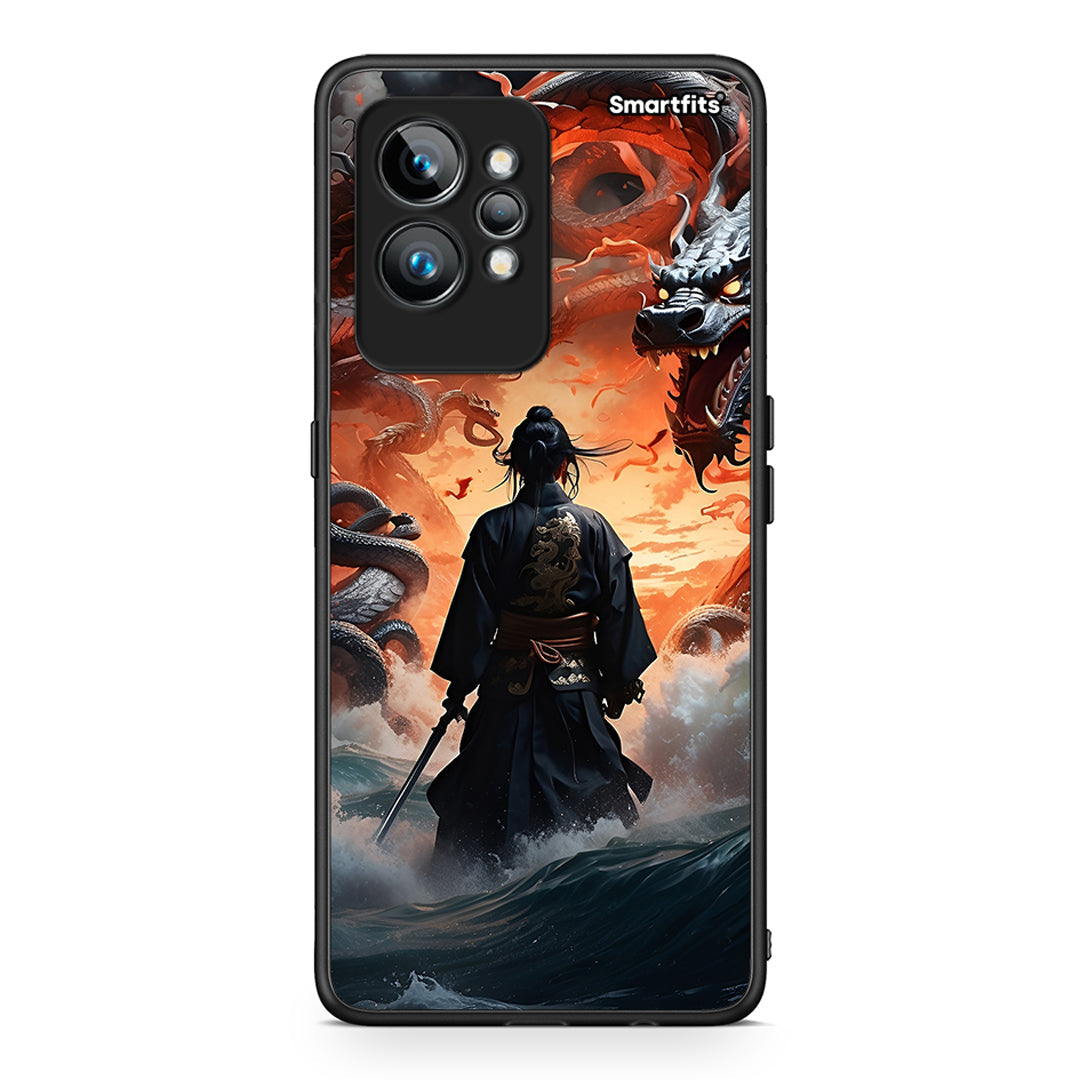 Θήκη Realme GT2 Dragons Fight από τη Smartfits με σχέδιο στο πίσω μέρος και μαύρο περίβλημα | Realme GT2 Dragons Fight Case with Colorful Back and Black Bezels
