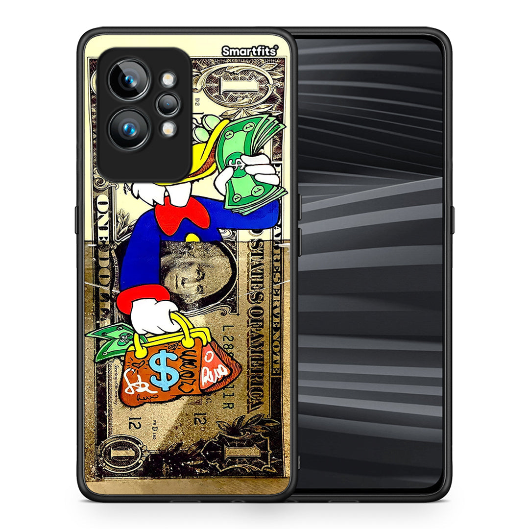 Θήκη Realme GT2 Duck Money από τη Smartfits με σχέδιο στο πίσω μέρος και μαύρο περίβλημα | Realme GT2 Duck Money Case with Colorful Back and Black Bezels