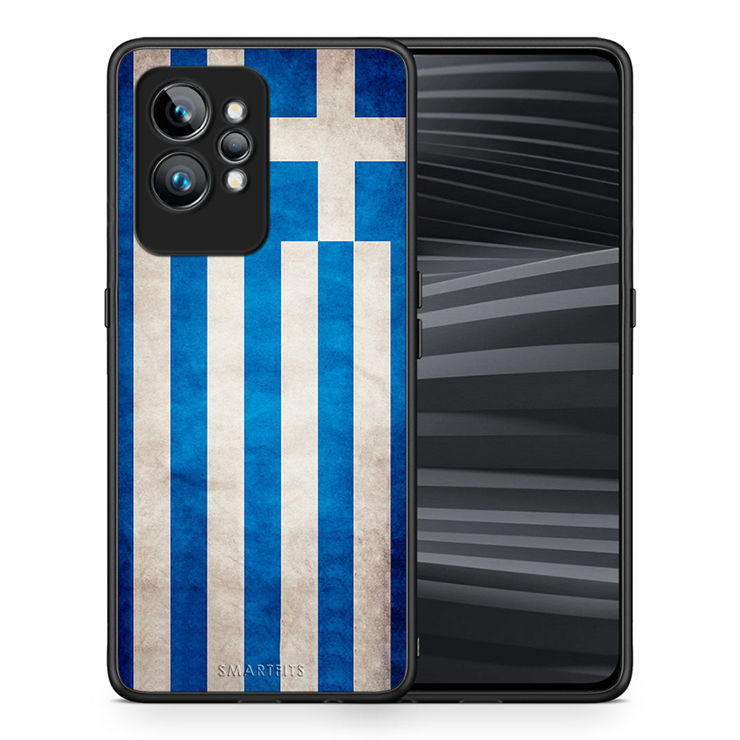 Θήκη Realme GT2 Flag Greek από τη Smartfits με σχέδιο στο πίσω μέρος και μαύρο περίβλημα | Realme GT2 Flag Greek Case with Colorful Back and Black Bezels