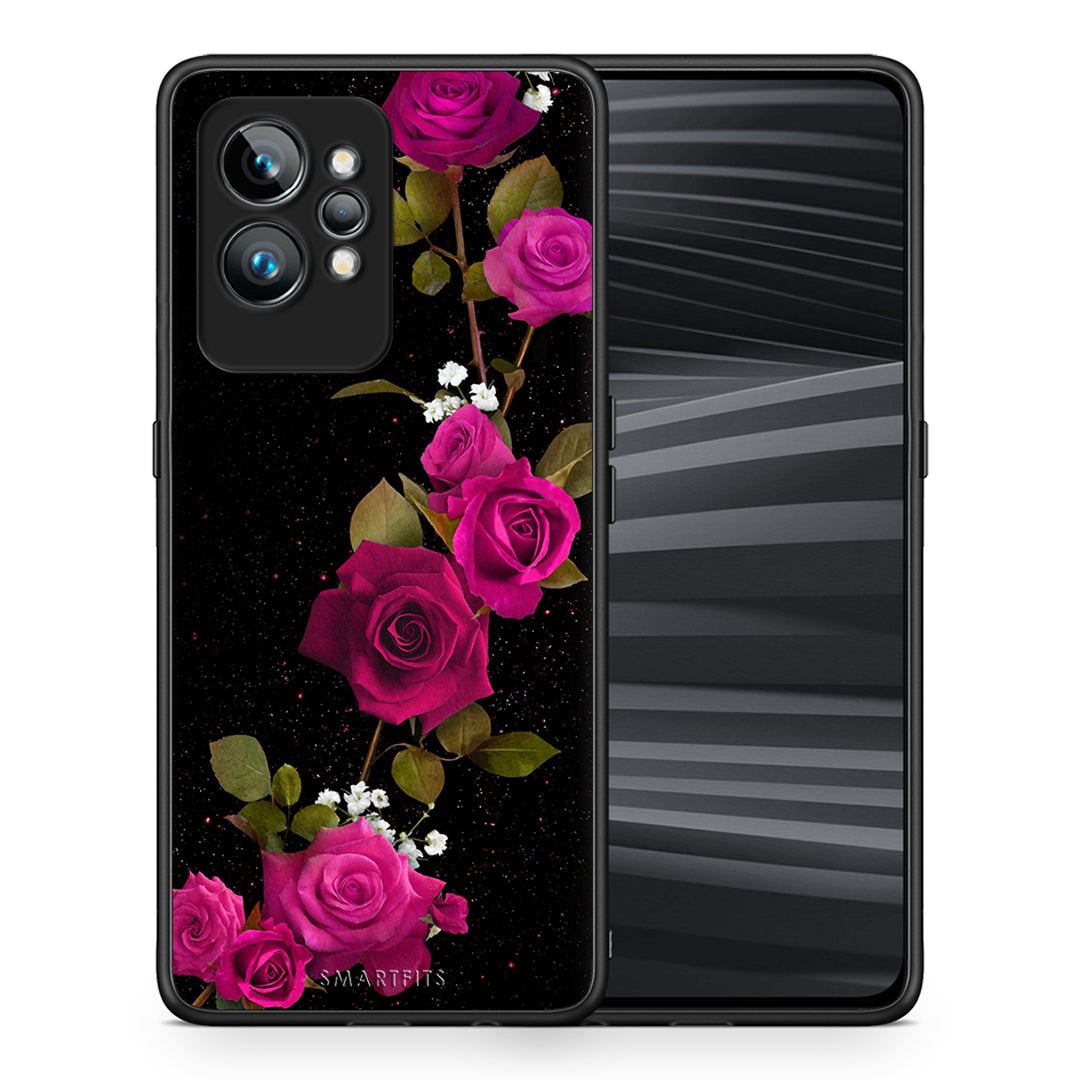 Θήκη Realme GT2 Flower Red Roses από τη Smartfits με σχέδιο στο πίσω μέρος και μαύρο περίβλημα | Realme GT2 Flower Red Roses Case with Colorful Back and Black Bezels