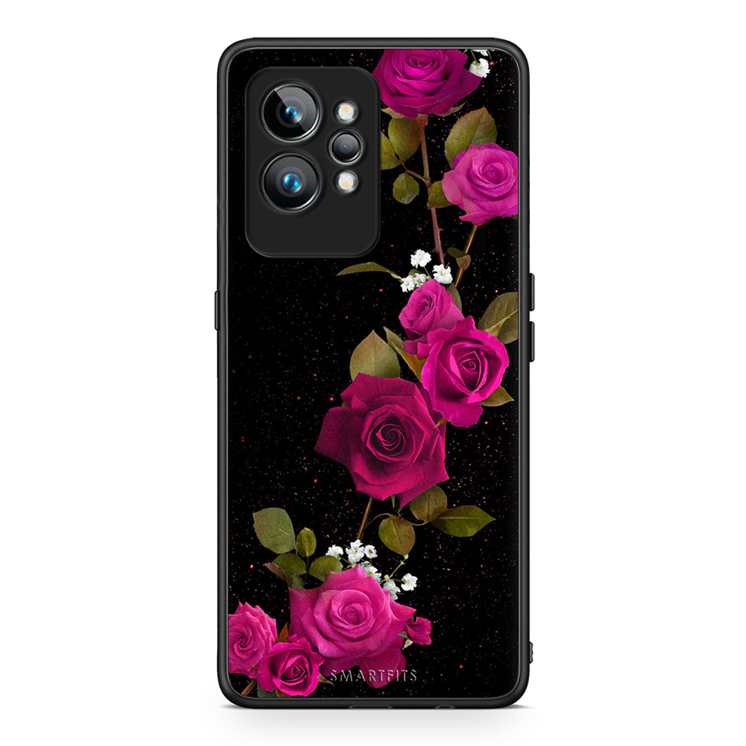 Θήκη Realme GT2 Flower Red Roses από τη Smartfits με σχέδιο στο πίσω μέρος και μαύρο περίβλημα | Realme GT2 Flower Red Roses Case with Colorful Back and Black Bezels