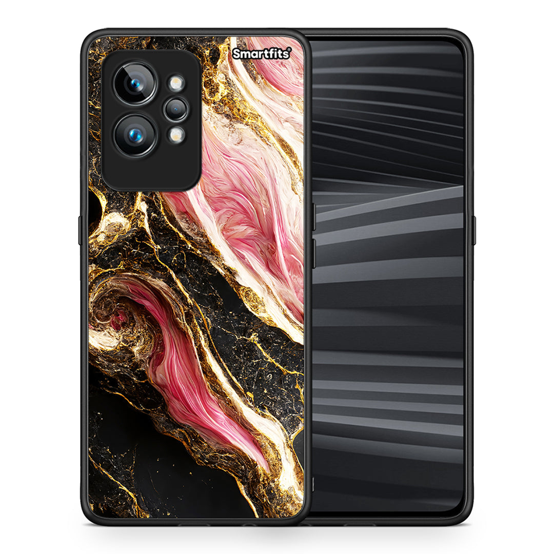 Θήκη Realme GT2 Pro Glamorous Pink Marble από τη Smartfits με σχέδιο στο πίσω μέρος και μαύρο περίβλημα | Realme GT2 Pro Glamorous Pink Marble Case with Colorful Back and Black Bezels