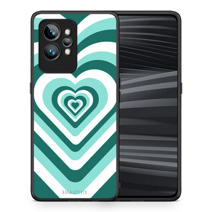 Θήκη Realme GT2 Pro Green Hearts από τη Smartfits με σχέδιο στο πίσω μέρος και μαύρο περίβλημα | Realme GT2 Pro Green Hearts Case with Colorful Back and Black Bezels