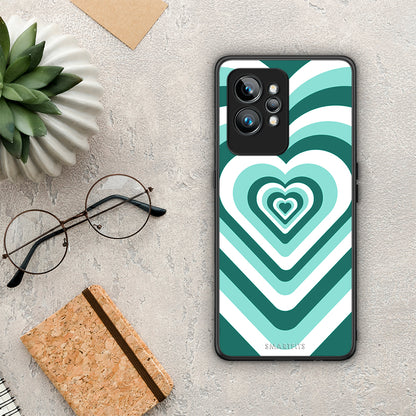 Θήκη Realme GT2 Pro Green Hearts από τη Smartfits με σχέδιο στο πίσω μέρος και μαύρο περίβλημα | Realme GT2 Pro Green Hearts Case with Colorful Back and Black Bezels