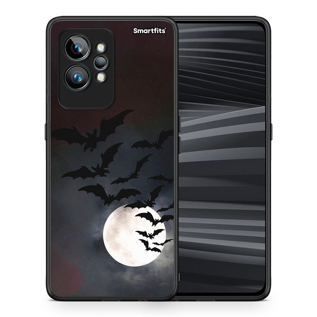 Θήκη Realme GT2 Pro Halloween Bat Night από τη Smartfits με σχέδιο στο πίσω μέρος και μαύρο περίβλημα | Realme GT2 Pro Halloween Bat Night Case with Colorful Back and Black Bezels