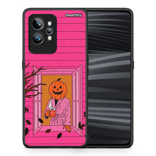 Θήκη Realme GT2 Pro Halloween Pumpkin Lady από τη Smartfits με σχέδιο στο πίσω μέρος και μαύρο περίβλημα | Realme GT2 Pro Halloween Pumpkin Lady Case with Colorful Back and Black Bezels