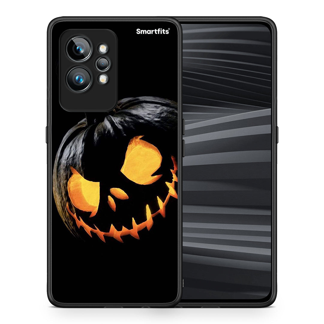 Θήκη Realme GT2 Pro Halloween Scary Pumpkin από τη Smartfits με σχέδιο στο πίσω μέρος και μαύρο περίβλημα | Realme GT2 Pro Halloween Scary Pumpkin Case with Colorful Back and Black Bezels