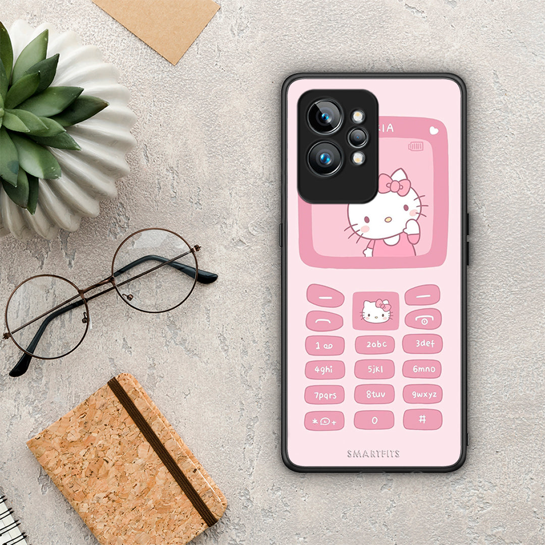Θήκη Realme GT2 Hello Kitten από τη Smartfits με σχέδιο στο πίσω μέρος και μαύρο περίβλημα | Realme GT2 Hello Kitten Case with Colorful Back and Black Bezels