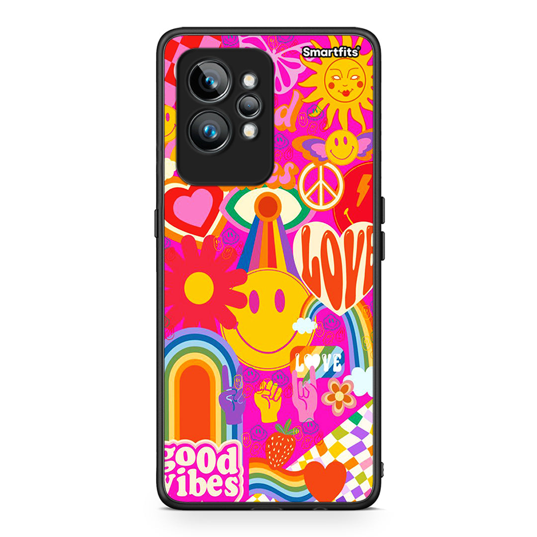 Θήκη Realme GT2 Hippie Love από τη Smartfits με σχέδιο στο πίσω μέρος και μαύρο περίβλημα | Realme GT2 Hippie Love Case with Colorful Back and Black Bezels