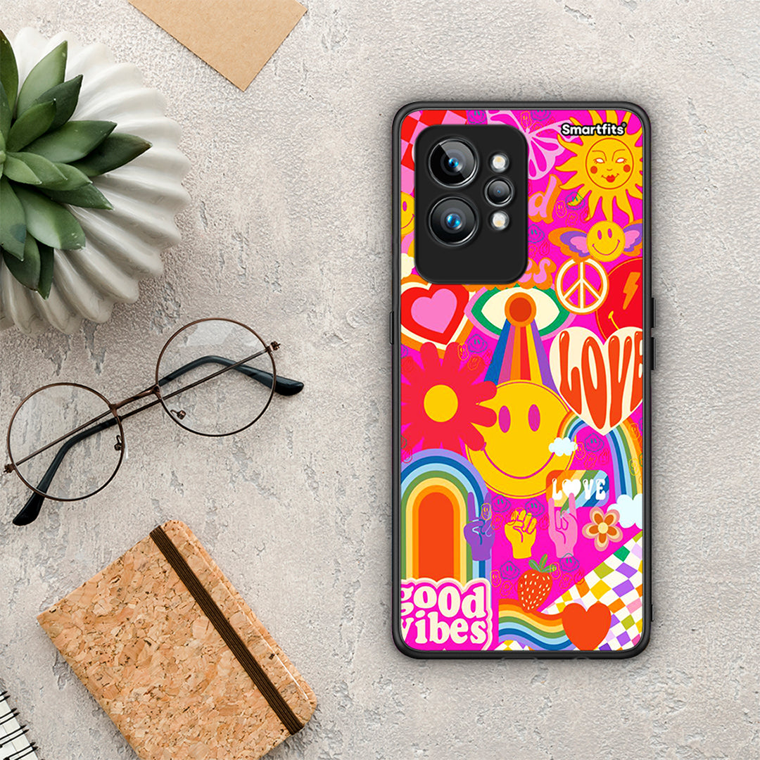 Θήκη Realme GT2 Pro Hippie Love από τη Smartfits με σχέδιο στο πίσω μέρος και μαύρο περίβλημα | Realme GT2 Pro Hippie Love Case with Colorful Back and Black Bezels