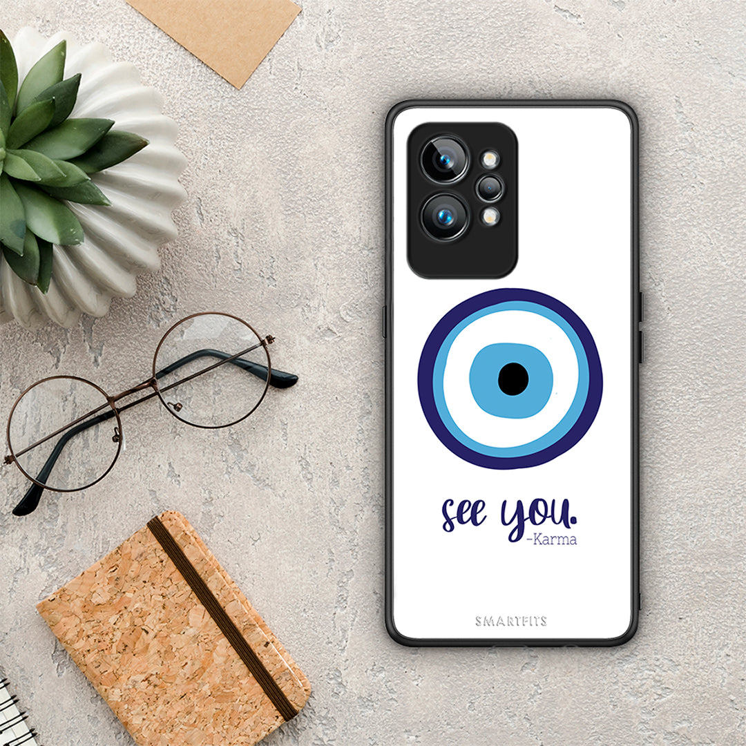 Θήκη Realme GT2 Pro Karma Says από τη Smartfits με σχέδιο στο πίσω μέρος και μαύρο περίβλημα | Realme GT2 Pro Karma Says Case with Colorful Back and Black Bezels