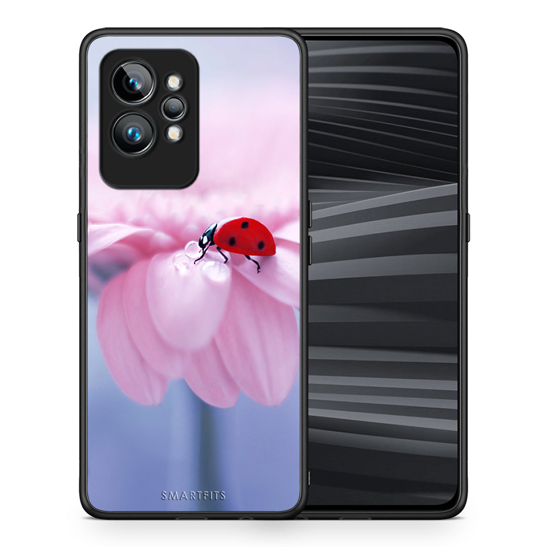 Θήκη Realme GT2 Ladybug Flower από τη Smartfits με σχέδιο στο πίσω μέρος και μαύρο περίβλημα | Realme GT2 Ladybug Flower Case with Colorful Back and Black Bezels