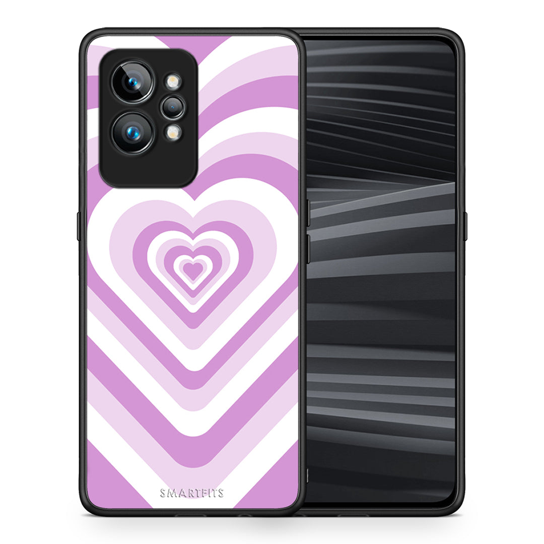 Θήκη Realme GT2 Pro Lilac Hearts από τη Smartfits με σχέδιο στο πίσω μέρος και μαύρο περίβλημα | Realme GT2 Pro Lilac Hearts Case with Colorful Back and Black Bezels