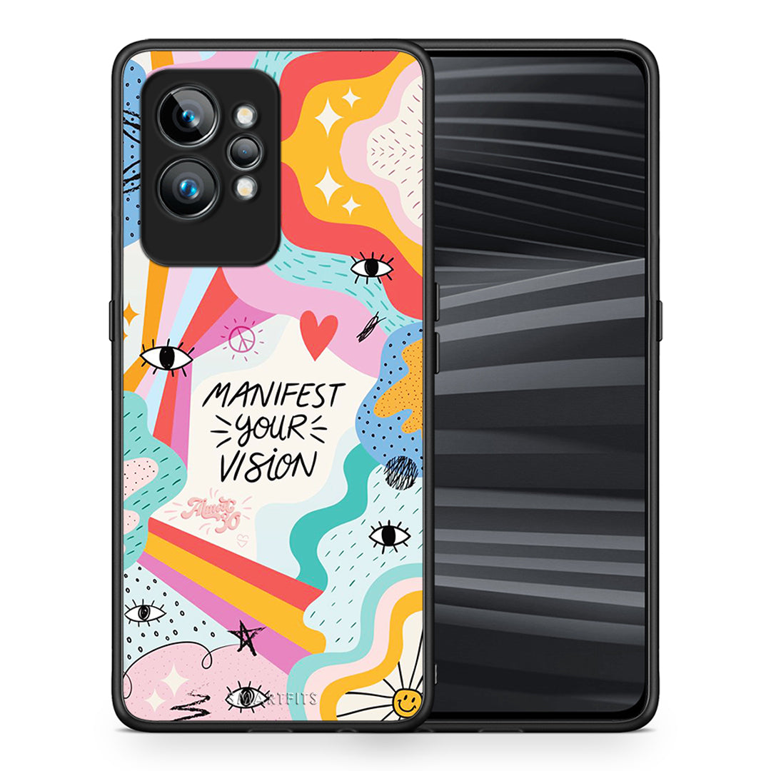 Θήκη Realme GT2 Manifest Your Vision από τη Smartfits με σχέδιο στο πίσω μέρος και μαύρο περίβλημα | Realme GT2 Manifest Your Vision Case with Colorful Back and Black Bezels