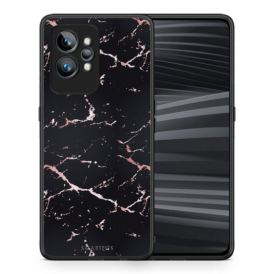 Θήκη Realme GT2 Pro Marble Black Rosegold από τη Smartfits με σχέδιο στο πίσω μέρος και μαύρο περίβλημα | Realme GT2 Pro Marble Black Rosegold Case with Colorful Back and Black Bezels