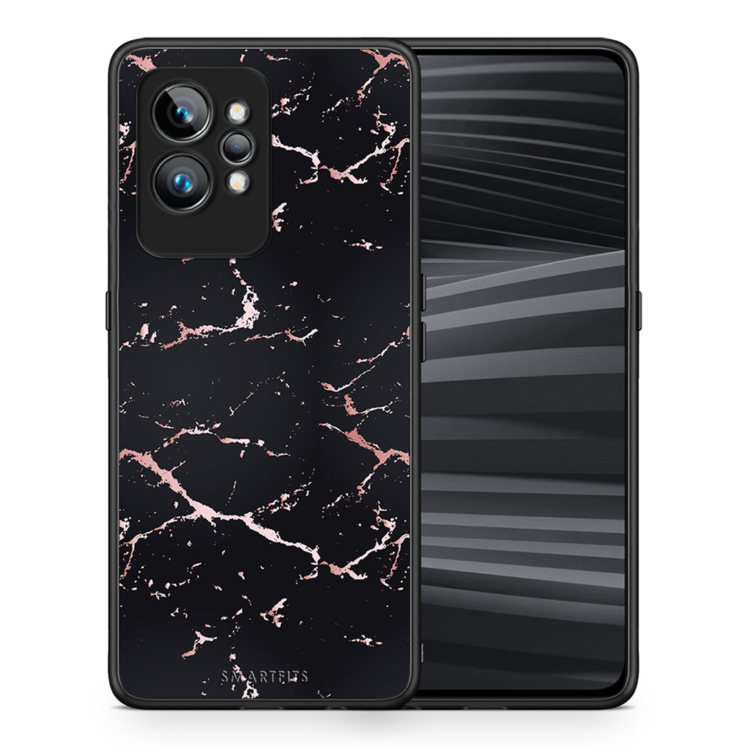 Θήκη Realme GT2 Marble Black Rosegold από τη Smartfits με σχέδιο στο πίσω μέρος και μαύρο περίβλημα | Realme GT2 Marble Black Rosegold Case with Colorful Back and Black Bezels