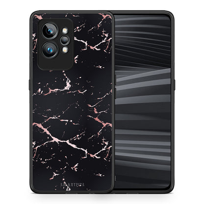 Θήκη Realme GT2 Marble Black Rosegold από τη Smartfits με σχέδιο στο πίσω μέρος και μαύρο περίβλημα | Realme GT2 Marble Black Rosegold Case with Colorful Back and Black Bezels