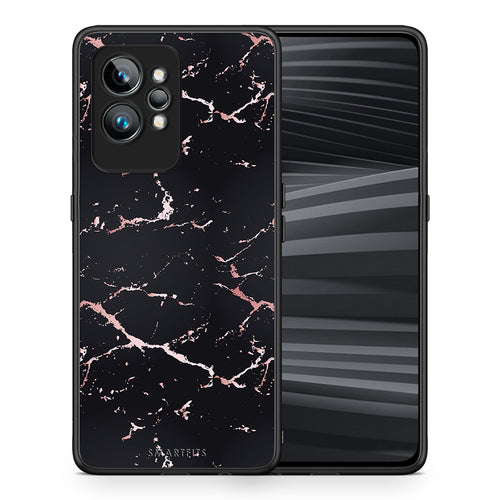 Θήκη Realme GT2 Marble Black Rosegold από τη Smartfits με σχέδιο στο πίσω μέρος και μαύρο περίβλημα | Realme GT2 Marble Black Rosegold Case with Colorful Back and Black Bezels