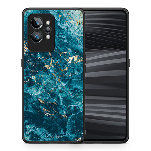 Θήκη Realme GT2 Marble Blue από τη Smartfits με σχέδιο στο πίσω μέρος και μαύρο περίβλημα | Realme GT2 Marble Blue Case with Colorful Back and Black Bezels