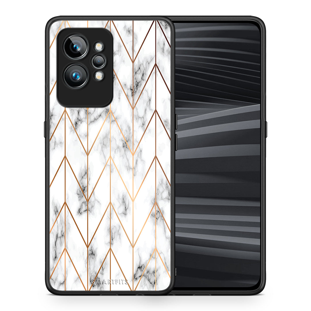 Θήκη Realme GT2 Marble Gold Geometric από τη Smartfits με σχέδιο στο πίσω μέρος και μαύρο περίβλημα | Realme GT2 Marble Gold Geometric Case with Colorful Back and Black Bezels