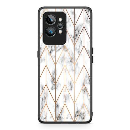 Θήκη Realme GT2 Marble Gold Geometric από τη Smartfits με σχέδιο στο πίσω μέρος και μαύρο περίβλημα | Realme GT2 Marble Gold Geometric Case with Colorful Back and Black Bezels
