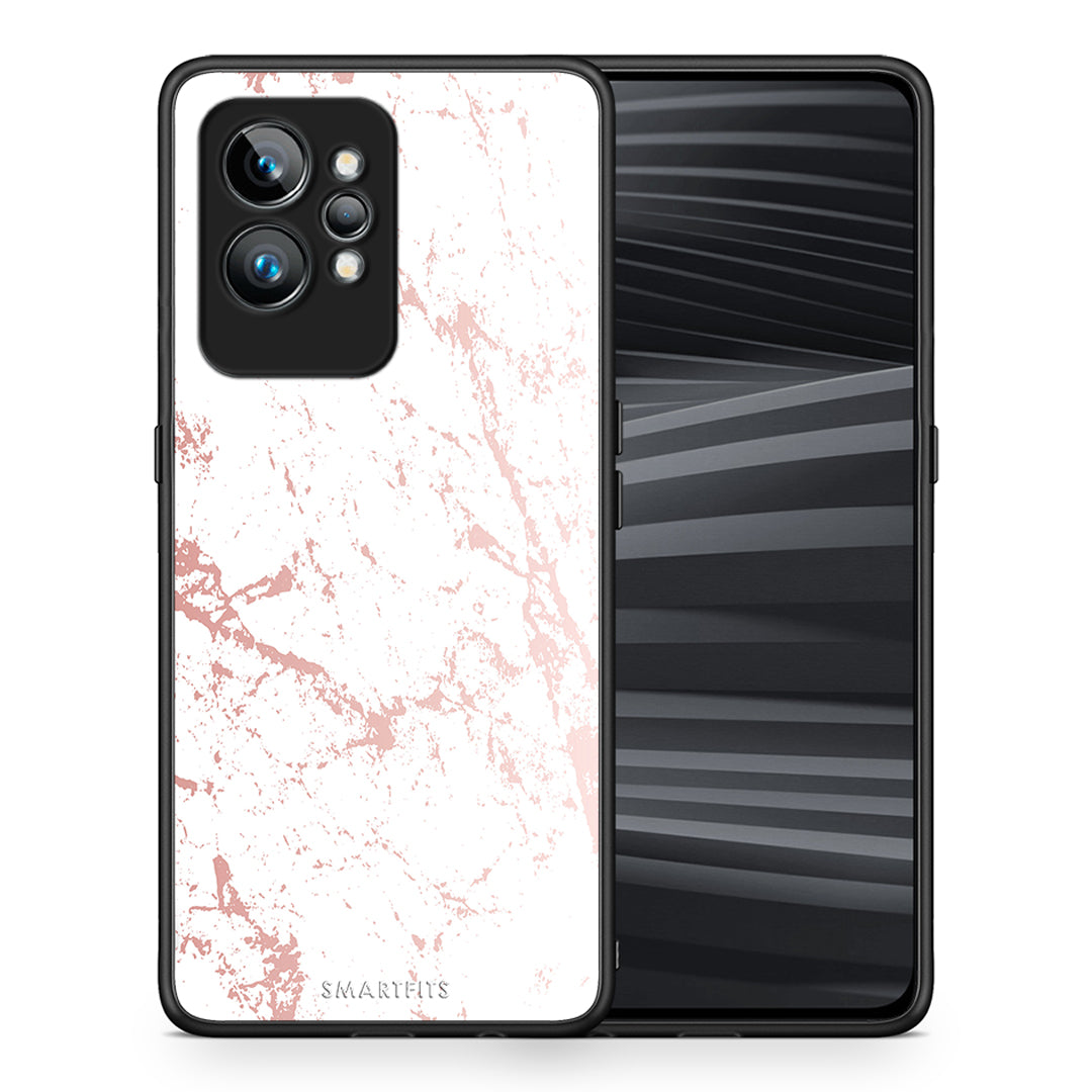 Θήκη Realme GT2 Marble Pink Splash από τη Smartfits με σχέδιο στο πίσω μέρος και μαύρο περίβλημα | Realme GT2 Marble Pink Splash Case with Colorful Back and Black Bezels
