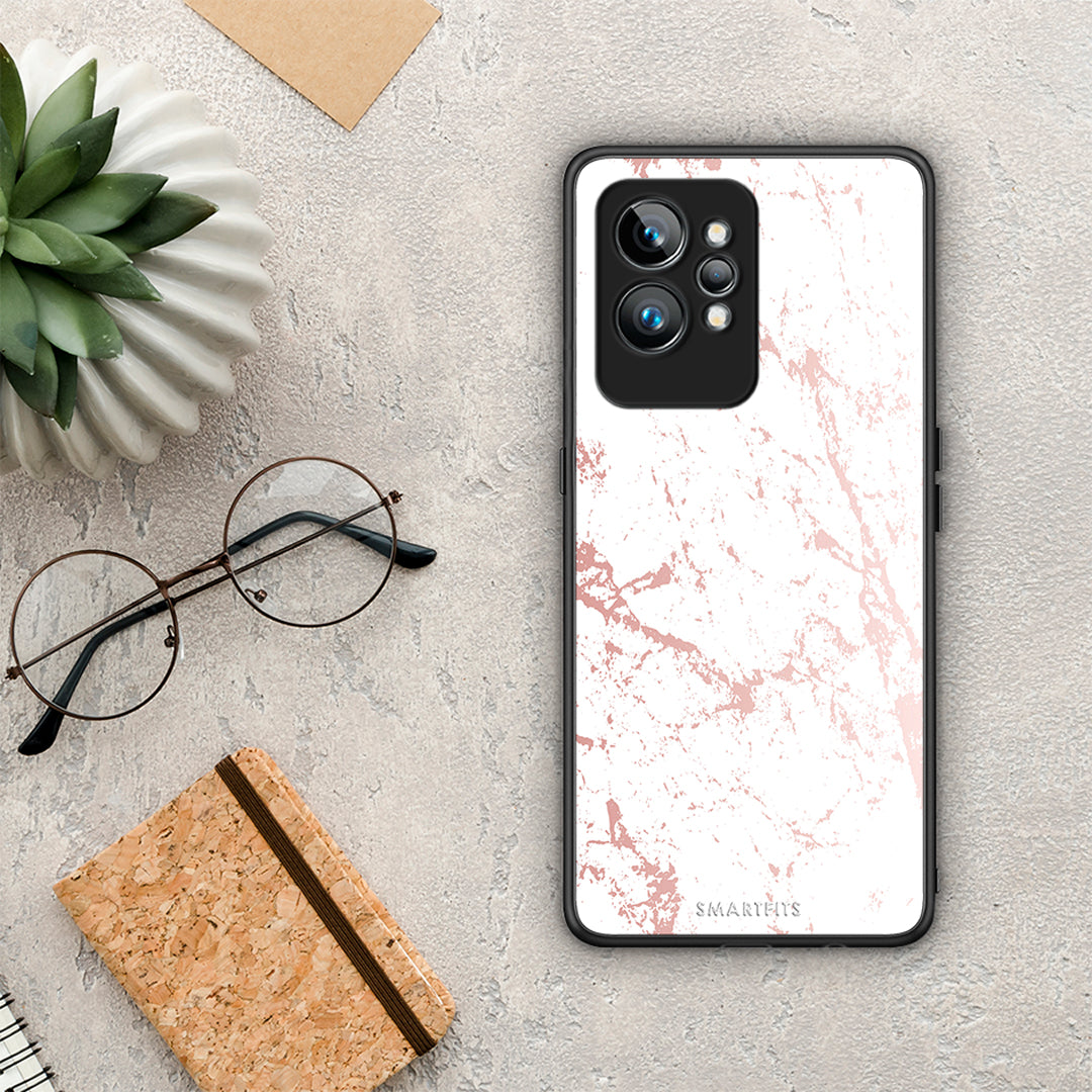 Θήκη Realme GT2 Marble Pink Splash από τη Smartfits με σχέδιο στο πίσω μέρος και μαύρο περίβλημα | Realme GT2 Marble Pink Splash Case with Colorful Back and Black Bezels