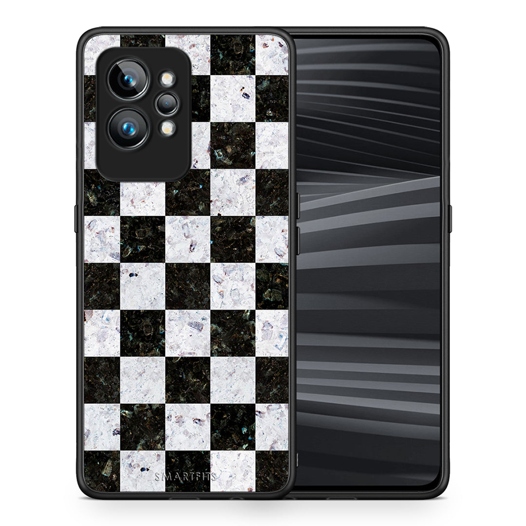 Θήκη Realme GT2 Marble Square Geometric από τη Smartfits με σχέδιο στο πίσω μέρος και μαύρο περίβλημα | Realme GT2 Marble Square Geometric Case with Colorful Back and Black Bezels