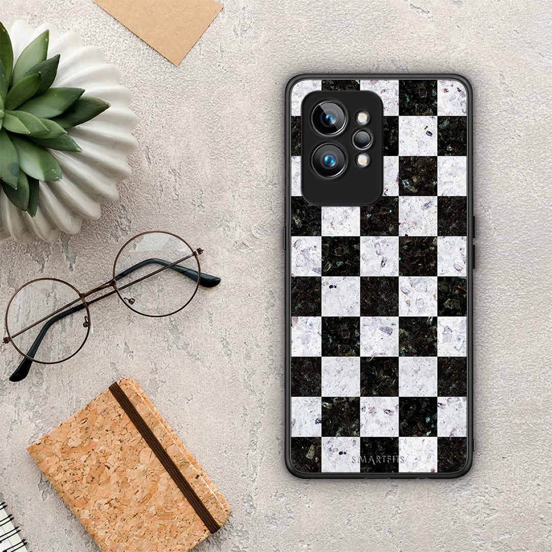 Θήκη Realme GT2 Marble Square Geometric από τη Smartfits με σχέδιο στο πίσω μέρος και μαύρο περίβλημα | Realme GT2 Marble Square Geometric Case with Colorful Back and Black Bezels
