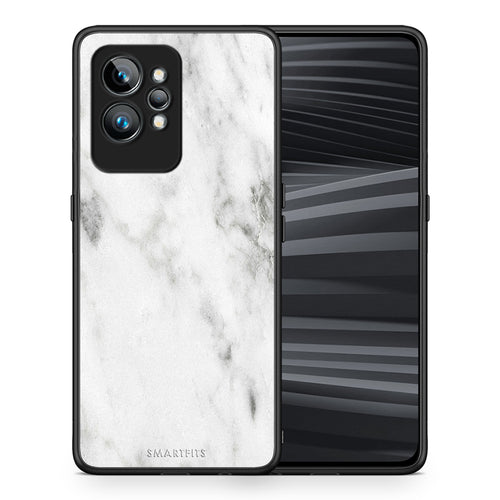 Θήκη Realme GT2 Marble White από τη Smartfits με σχέδιο στο πίσω μέρος και μαύρο περίβλημα | Realme GT2 Marble White Case with Colorful Back and Black Bezels