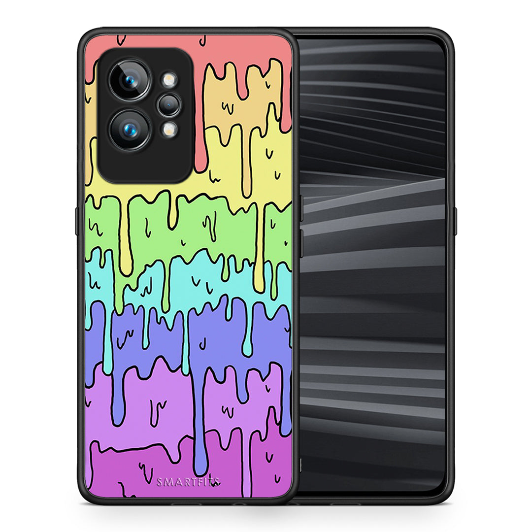 Θήκη Realme GT2 Melting Rainbow από τη Smartfits με σχέδιο στο πίσω μέρος και μαύρο περίβλημα | Realme GT2 Melting Rainbow Case with Colorful Back and Black Bezels