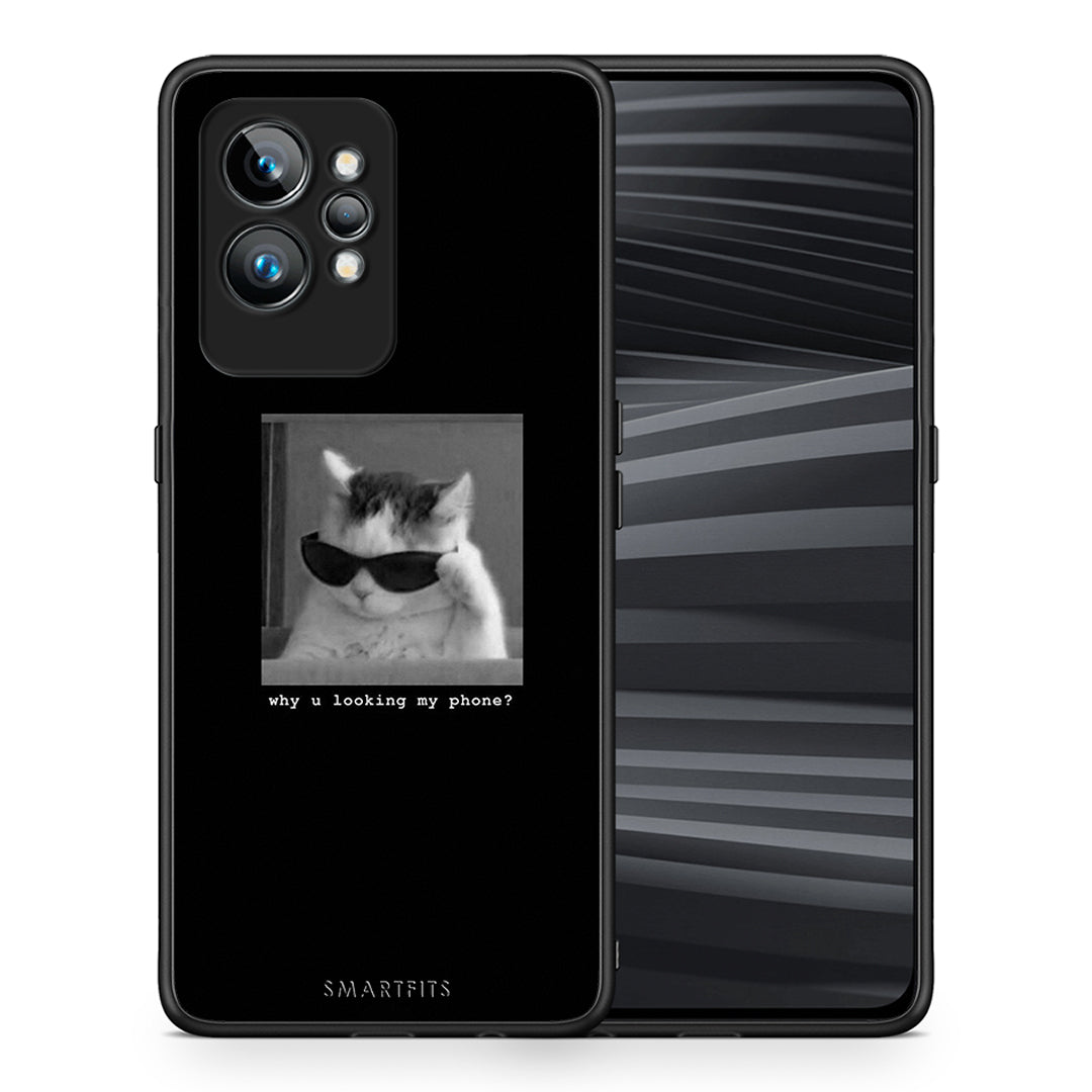 Θήκη Realme GT2 Meme Cat από τη Smartfits με σχέδιο στο πίσω μέρος και μαύρο περίβλημα | Realme GT2 Meme Cat Case with Colorful Back and Black Bezels