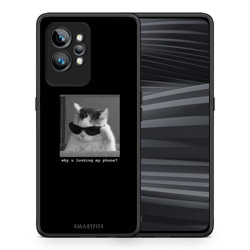 Θήκη Realme GT2 Meme Cat από τη Smartfits με σχέδιο στο πίσω μέρος και μαύρο περίβλημα | Realme GT2 Meme Cat Case with Colorful Back and Black Bezels