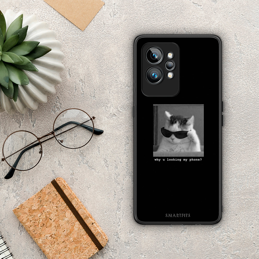 Θήκη Realme GT2 Meme Cat από τη Smartfits με σχέδιο στο πίσω μέρος και μαύρο περίβλημα | Realme GT2 Meme Cat Case with Colorful Back and Black Bezels