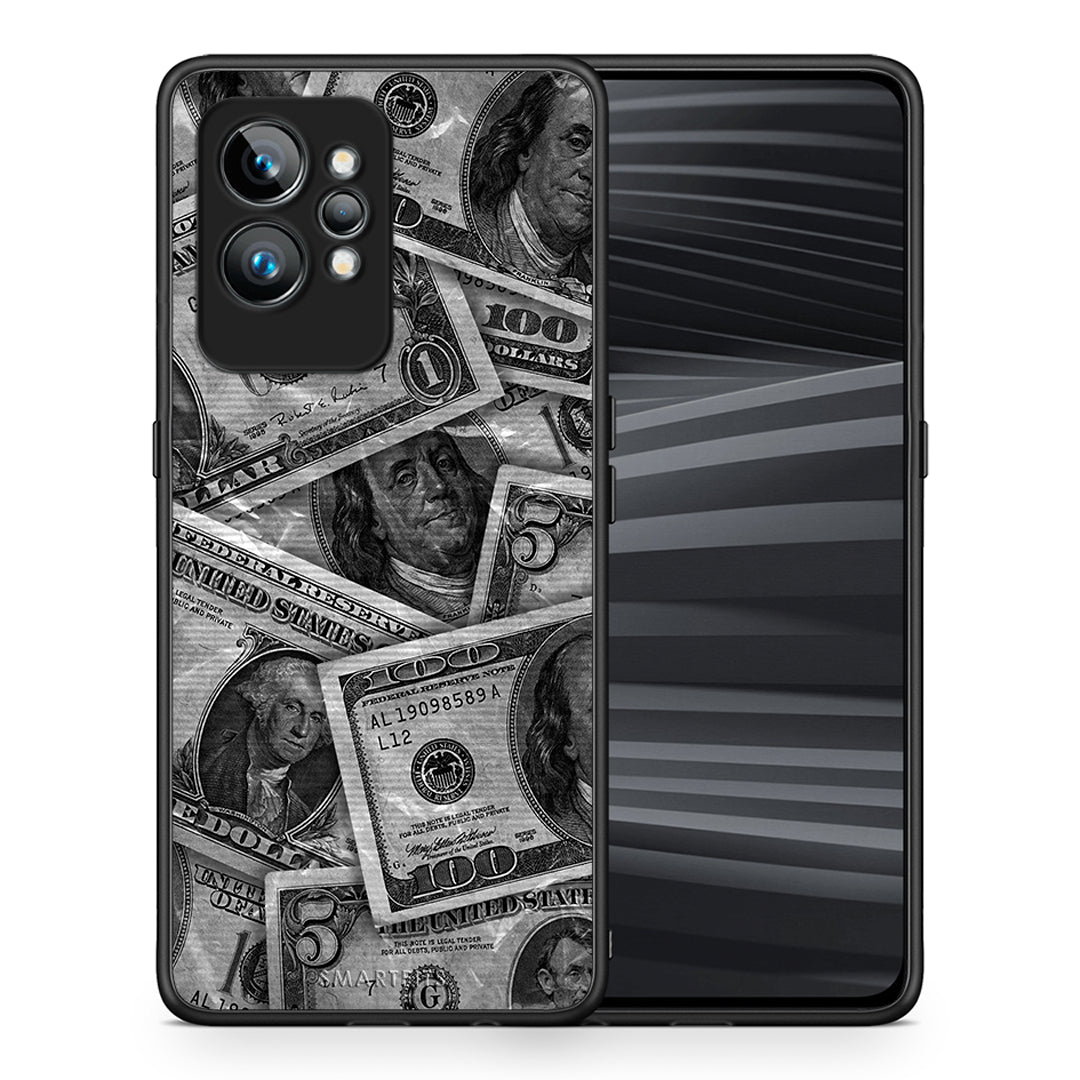 Θήκη Realme GT2 Money Dollars από τη Smartfits με σχέδιο στο πίσω μέρος και μαύρο περίβλημα | Realme GT2 Money Dollars Case with Colorful Back and Black Bezels